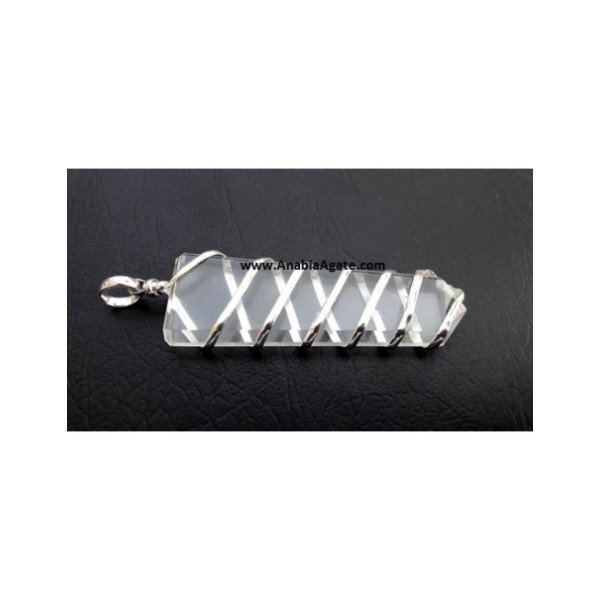 Crystal Quartz Flat Stick Wire Wrapped Pendants Bulk Supply - High-Quality Quartz Pendants