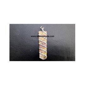 Agate Gemstone Flat Stick Wire Wrapped Pendant - Handcrafted Natural Stone Jewelry