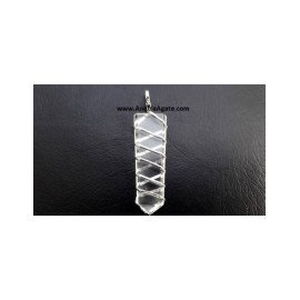Crystal Quartz Flat Stick Wire Wrapped Pendant