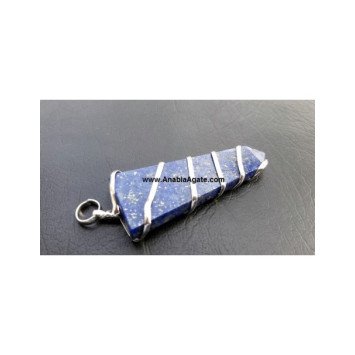 Lapis Lazuli Wire Wrapped Flat Stick Pendant - Handcrafted Gemstone Jewelry