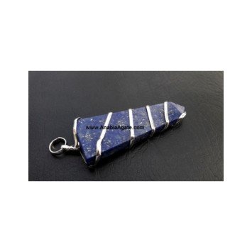 Lapis Lazuli Wire Wrapped Flat Stick Pendant - Handcrafted Gemstone Jewelry
