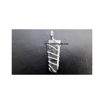 Black Tourmaline Wire Wrapped Flat Stick Pendant