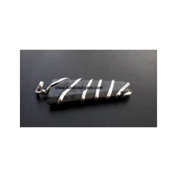 Black Tourmaline Wire Wrapped Flat Stick Pendant