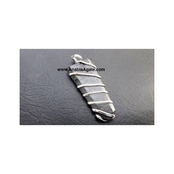 Black Tourmaline Wire Wrapped Flat Stick Pendant