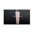 Rose Quartz Flat Stick Wire Wrapped Pendant