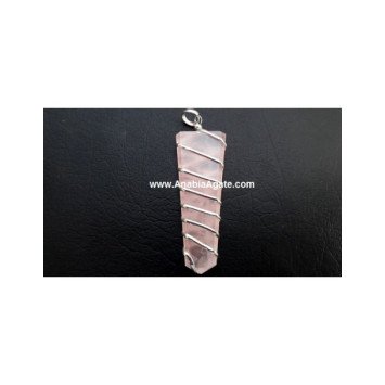 Rose Quartz Flat Stick Wire Wrapped Pendant - Bulk Buy