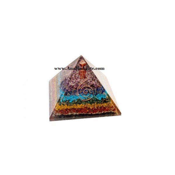 7 Chakra Layer Orgone Pyramid With Crystal Point | Balance Your Energy Centers