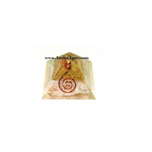 Orgone Golden Shimmer Pyramid With Crystal Point | Energy Healing Crystal Decor