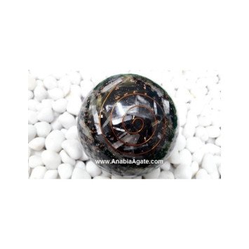 Black Tourmaline and Selenite Orgone Ball (90mm) - Energy Healing Crystal Sphere