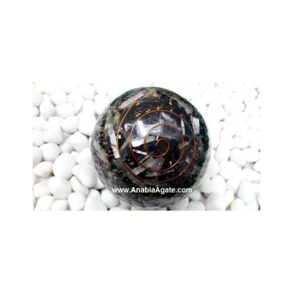 Black Tourmaline and Selenite Orgone Ball (90mm) - Energy Healing Crystal Sphere