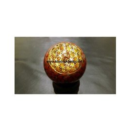 Chakra Flower Of Life Red Jasper Orgone Balls With Copper Wire (65mm)