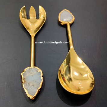 Irregular shape White Quartz Slice Handle Cutlery Set of 2