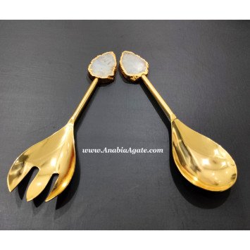 Irregular shape White Quartz Slice Handle Cutlery Set of 2