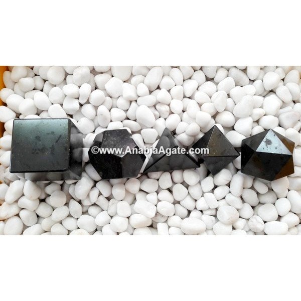 Black Tourmaline Sacred Geometry Set - 5pcs for Energy Protection and Balance