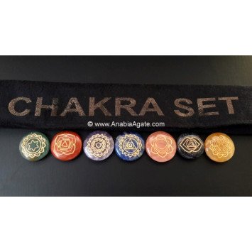 Chakra Engraved Disc Set with Velvet Purse for Wholesale Healing Crystals