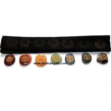 Chakra Engraved Palmstone Set with Velvet Purse | Balance and Align Your Energy