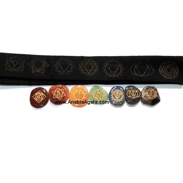Chakra Engraved Palmstone Set with Velvet Purse | Balance and Align Your Energy