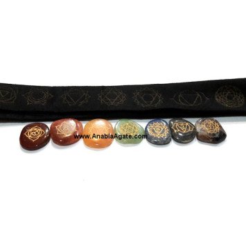 Chakra Engraved Palmstone Set with Velvet Purse | Balance and Align Your Energy