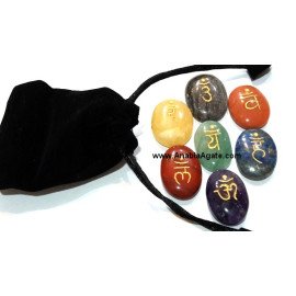 Chakra Sanskrit Engraved Oval Set with Pouch - Balance Your Chakras