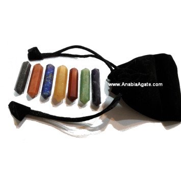 Double Terminated Chakra Pencil Set with Velvet Pouch | Spiritual Healing Crystals