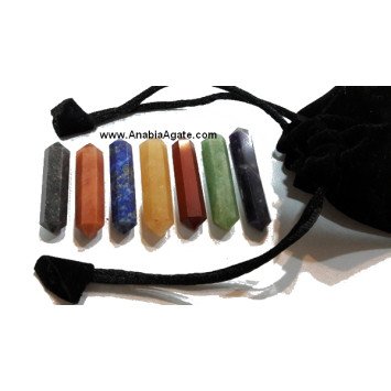 Double Terminated Chakra Pencil Set with Velvet Pouch | Spiritual Healing Crystals