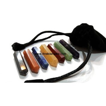 Double Terminated Chakra Pencil Set with Velvet Pouch | Spiritual Healing Crystals