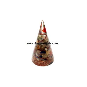 Mix Gemstone Chips Wire Wrapped Orgone Cone | 70-80mm
