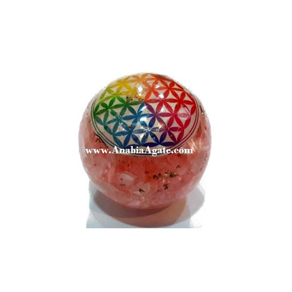 Chakra Flower of Life Rose Quartz Orgone Balls - Balance Your Energy