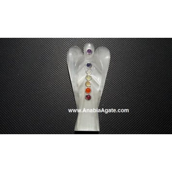 Selenite 2 Inch Angel Figurine With Chakra Cabs - Healing Crystal Decor