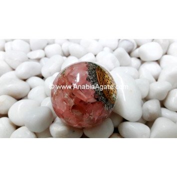 Rose Quartz Orgone Ball with Metal Flower Of Life Symbol - 40mm