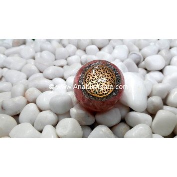 Rose Quartz Orgone Ball with Metal Flower Of Life Symbol - 40mm