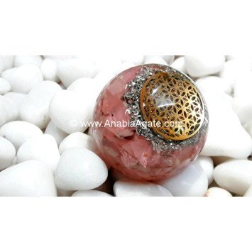 Rose Quartz Orgone Ball with Metal Flower Of Life Symbol - 40mm