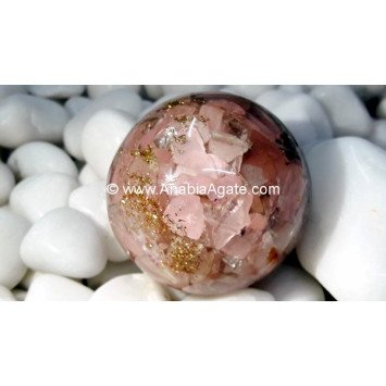 Rose Quartz Orgone Ball with Metal Flower Of Life Symbol - 40mm