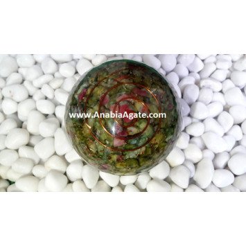 Mix Gemstones Orgone Ball with Copper Wire - Healing Crystal Energy Ball