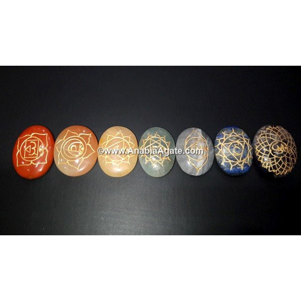 Chakra Oval Stones with Engraved Sanskrit Letters - Balancing Energy Stones