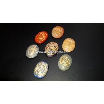 Chakra Oval Stones with Engraved Sanskrit Letters - Balancing Energy Stones