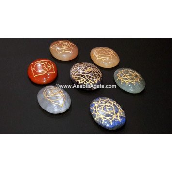 Chakra Oval Stones with Engraved Sanskrit Letters - Balancing Energy Stones