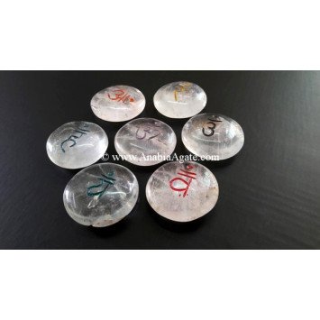 Crystal Quartz Chakra Colored Sanskrit Disc Set - Balancing Energy and Harmony