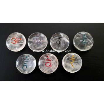 Crystal Quartz Chakra Colored Sanskrit Disc Set - Balancing Energy and Harmony
