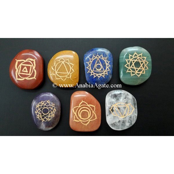 Chakra Engraved Palm-Stone Set - Balancing Stones for Meditation