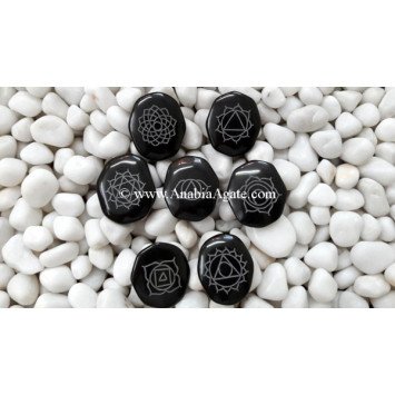 Black Jasper Chakra Engraved Palmstone Set