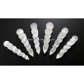 Selenite Twisted Unicorn Horn Massage Wand - Healing Crystal Tool