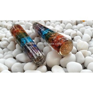 Chakra Layered Orgone Smooth Massage Wand with Flower of Life Symbol