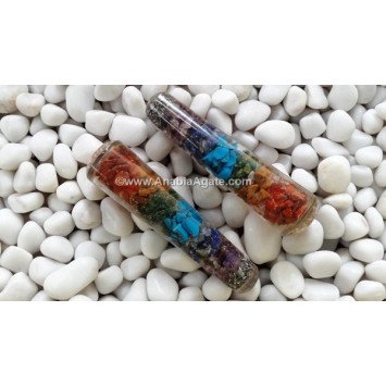 Chakra Layered Orgone Smooth Massage Wand with Flower of Life Symbol