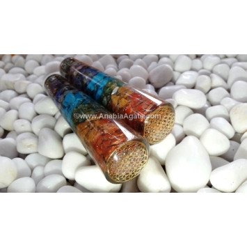Chakra Layered Orgone Smooth Massage Wand with Flower of Life Symbol