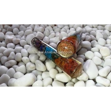 Chakra Layered Orgone Smooth Massage Wand with Flower of Life Symbol