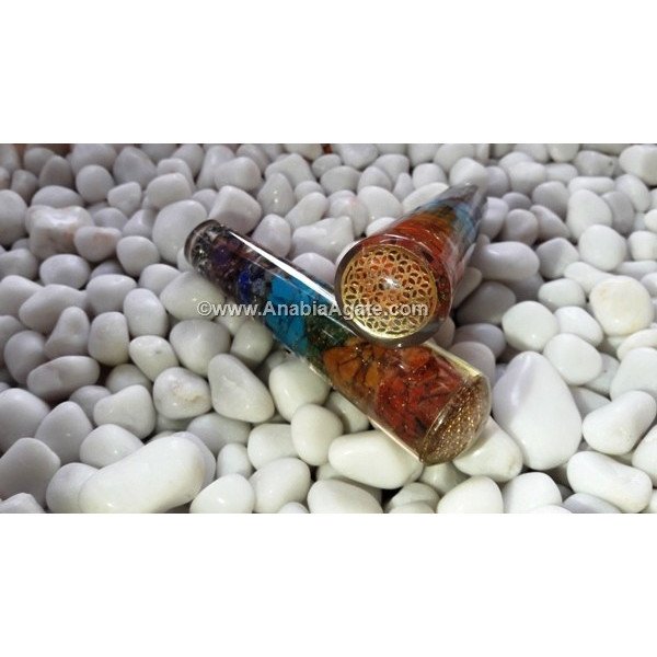 Chakra Layered Orgone Smooth Massage Wand with Flower of Life Symbol