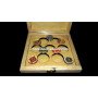 Chakra Engraved Crystal Disc Set with Printed Flower of Life Wooden Box