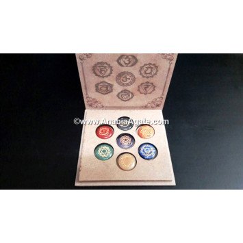 Chakra Engraved Disc Set with 7-Hole Wooden Box | Balance Your Energy Centers