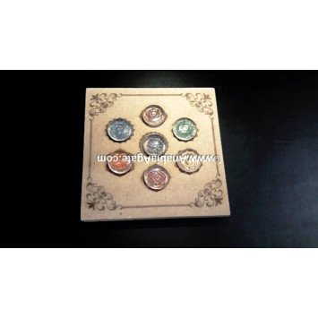Colorful Chakra Engraved Crystal Disc Set with Chakra Etched 7-Hole Wooden Box